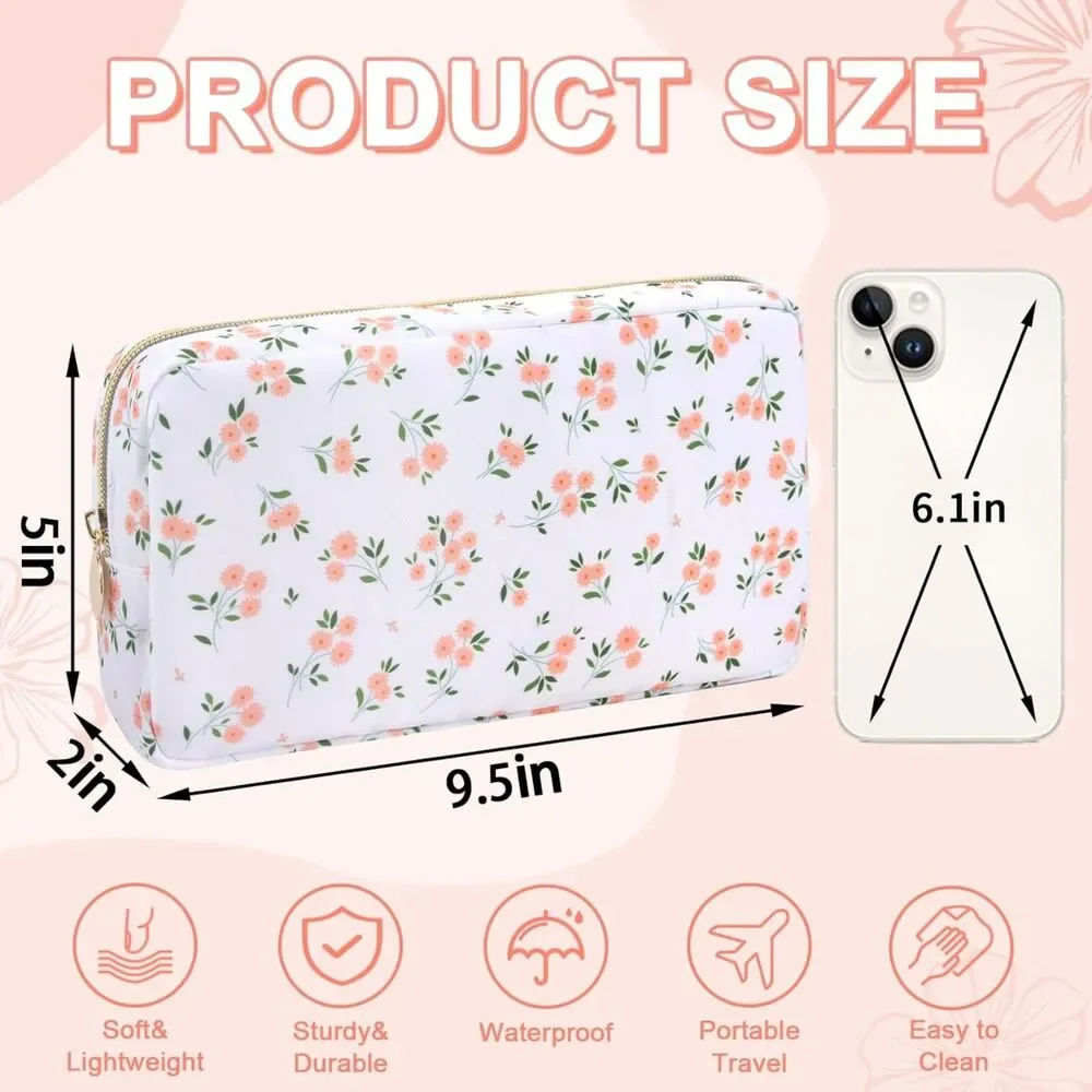 Waterproof Small Floral nylon Makeup Bag Pouch pink
